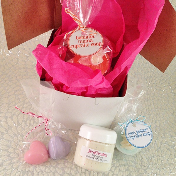 Sampler Box - wedding & party favors - mini cupcake soaps - jar of frosting - heart soaps