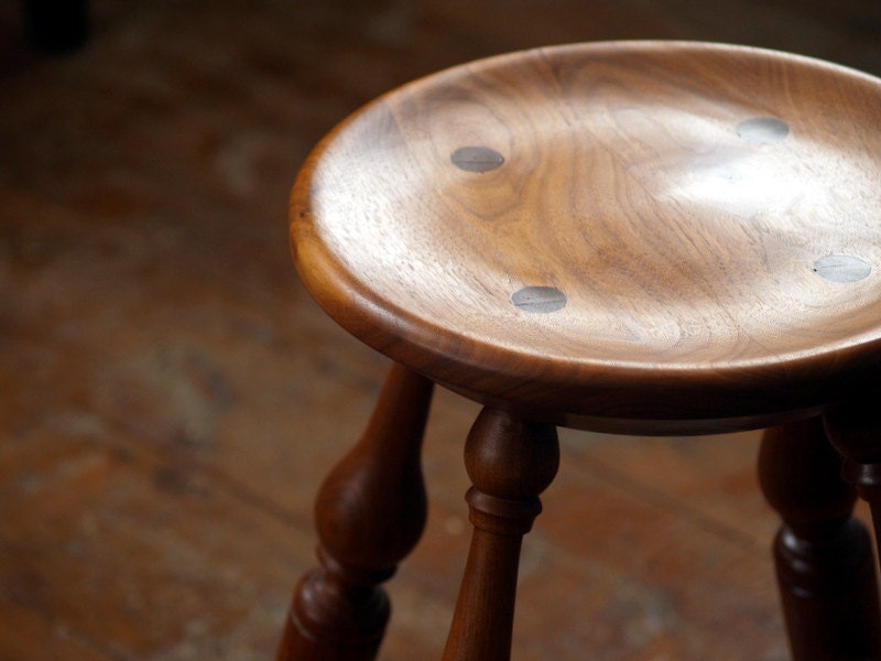 Farmhouse Windsor Stool - Turned Walnut Stool - Kitchen Stool - Seating