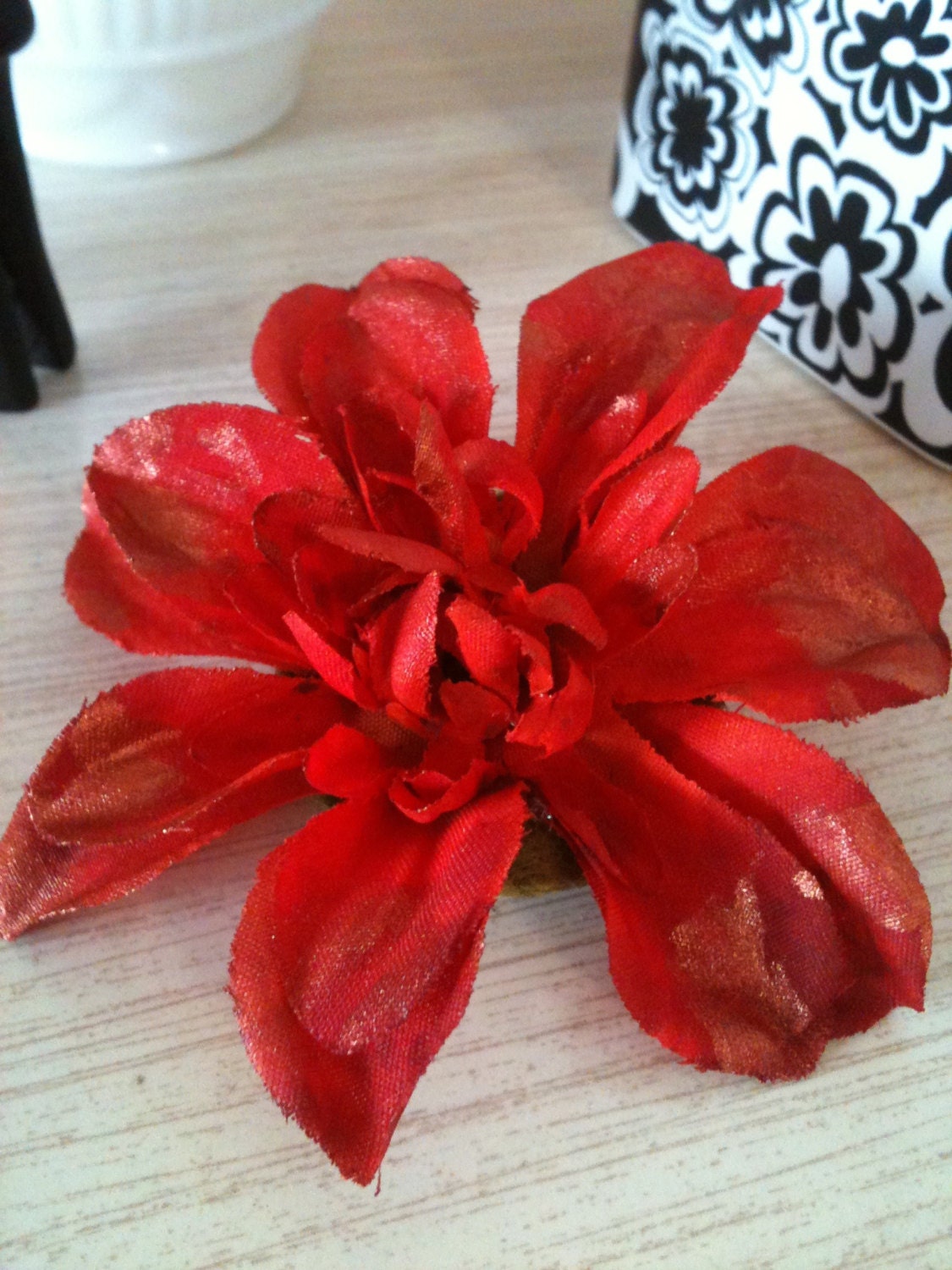 Faux Flower Hair Clip Hand Painted Red Copper