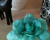 Faux Flower Hair Clip Hand Painted Aqua Shimmer Teal Pastel Bright
