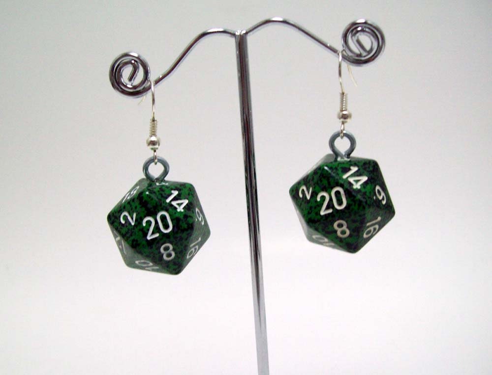 earrings, dice, D20, geekery, geeks, gamer, dungeons and dragons, dnd, magic, the gathering