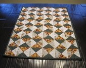 Arbor Lane geometric mini, doll, or baby quilt or table runner in autumnal greens, whites, tans, and oranges