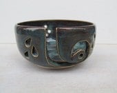Handmade Ceramic Yarn Bowl // Pottery Yarn Bowl // Rustic Blue // Knitting Supplies