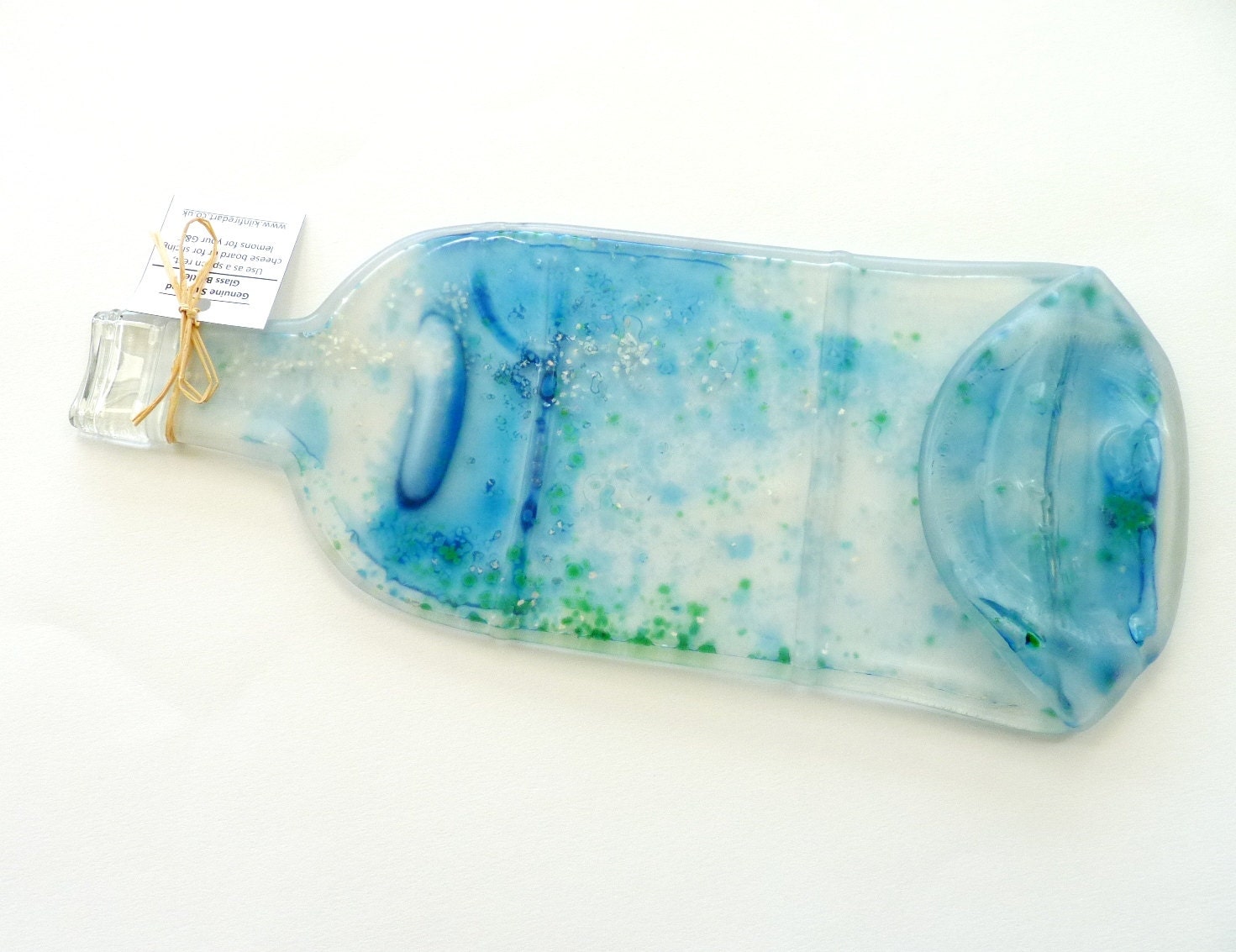 Flat bottle spoon rest- turquoise, blue, silver