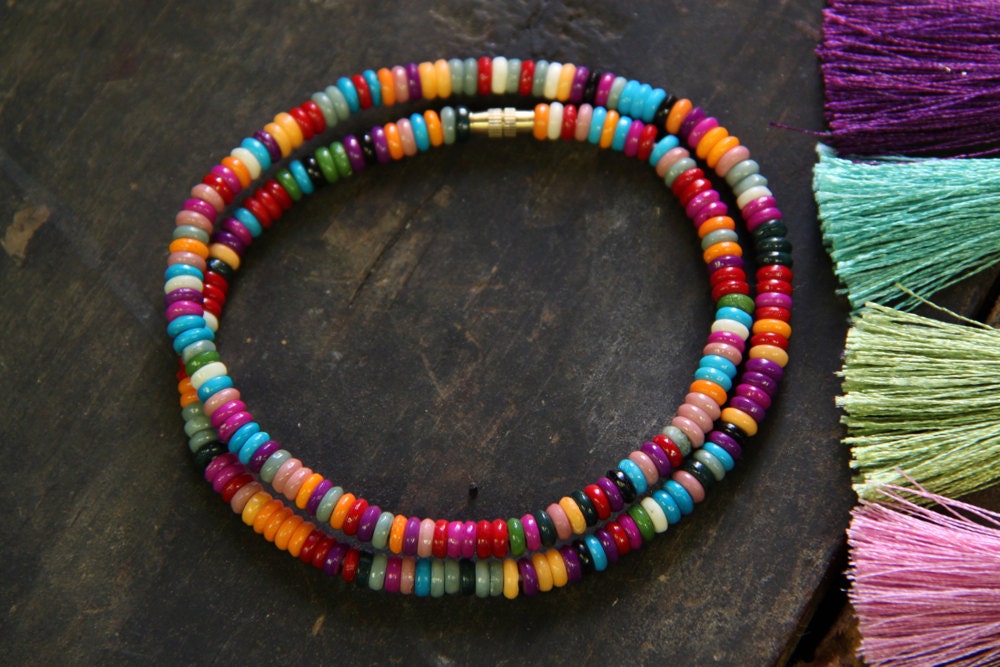 Color Soiree: Rainbow Bone Rondelle Beads / 5x2mm / Dyed Cow Bone, India / Summer, Tribal, Boho, Yoga Style