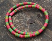 Neon Pop: African Vinyl Record Disc Beads, Statement Necklace, Neon Pink, Green, Yellow, 10x.5mm / Summer Festival Fashion, Craft Supplies