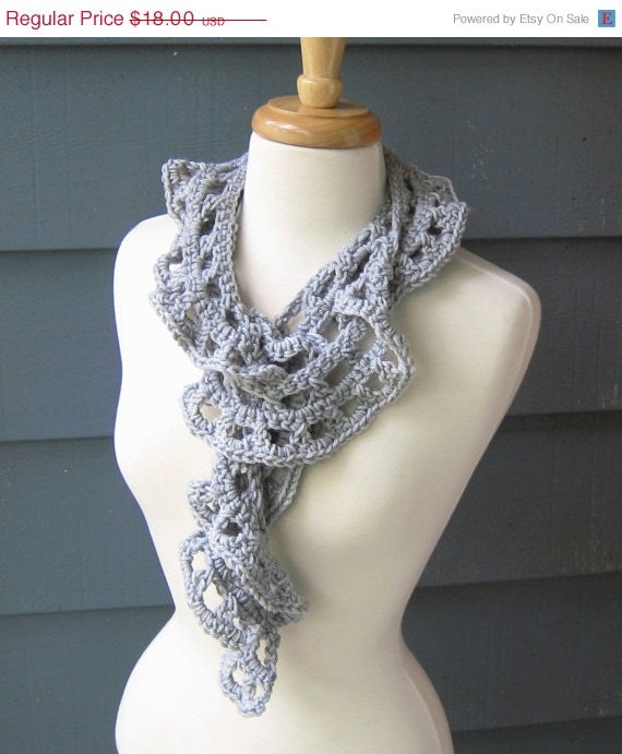 SALE - RUFFLE Scarf No 2, Spring/Summer/Fall Fashion, Gift for Her, by ArtsyCrochet - Graymist (Ready to Ship)
