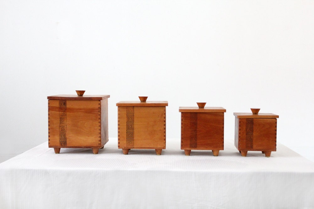 Mid Century Wood Canisters // 1950s Kitchen Storage