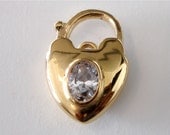 Sterling Silver Gold Plated Working Shield Padlock Set with an 8x6 Oval Sparkling Faceted White Gemstone for on a Charm Bracelet
