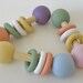 Wooden Baby Rattle, Teething Toy, Pastel Colors, Waldorf Toy