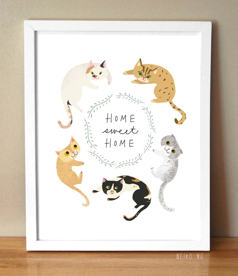 Home Sweet Home Cat Print 8.5X11, Pet Quote Art Print