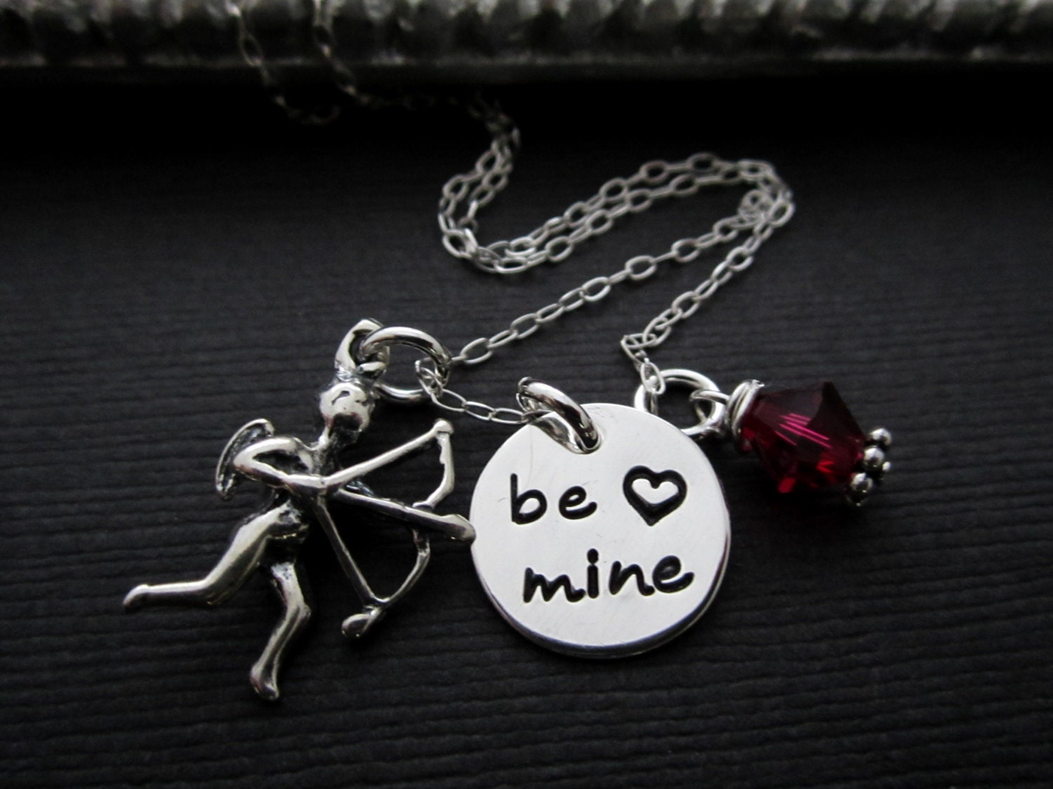 Valentine's Day Jewelry, Valentine Gift for HER, Cubit, Angel Charm Necklace, Personalized Jewelry, Sterling Silver, Birthstone, BE MINE