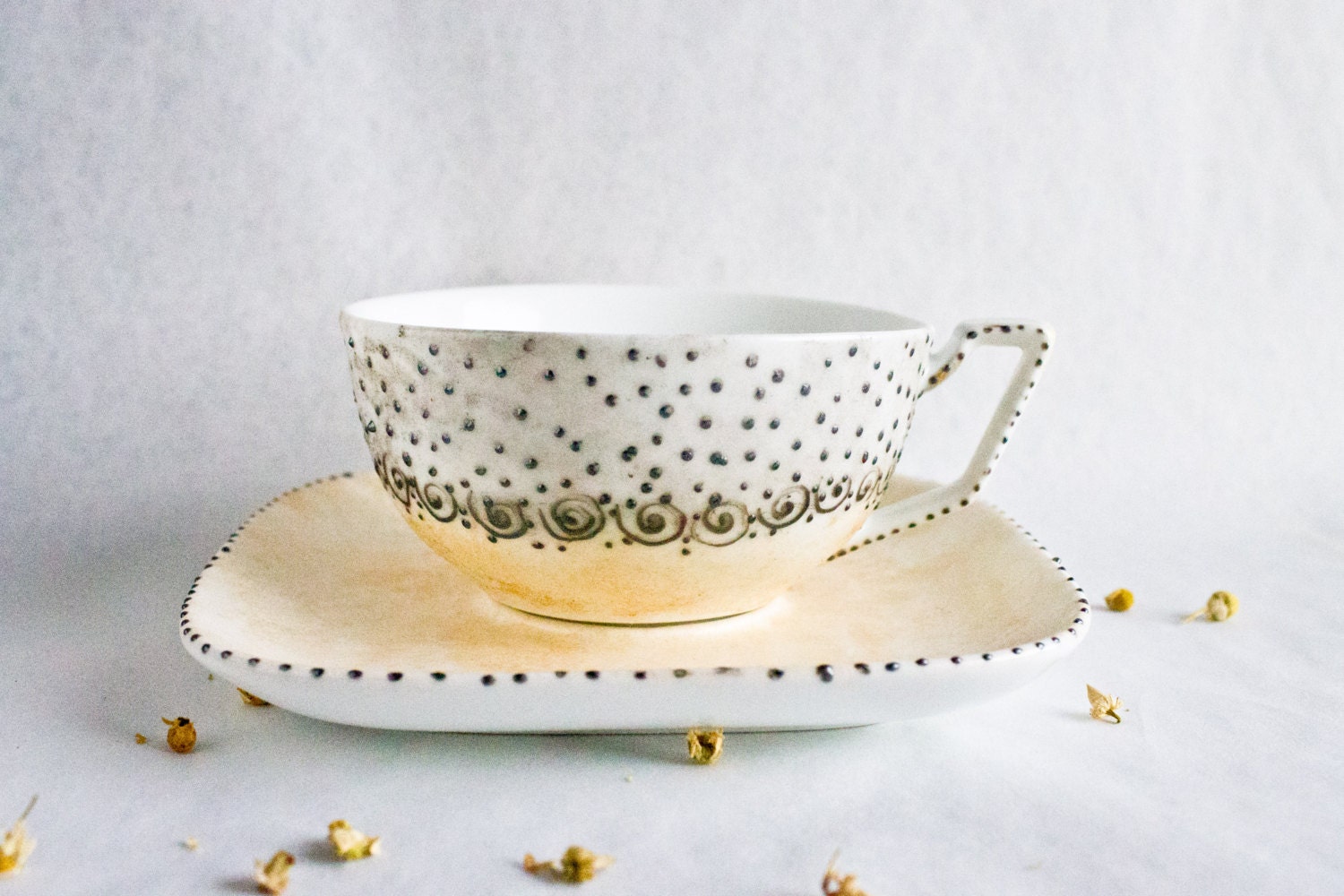 Gold retro Teacup - Hand Painted antique dotted teacup