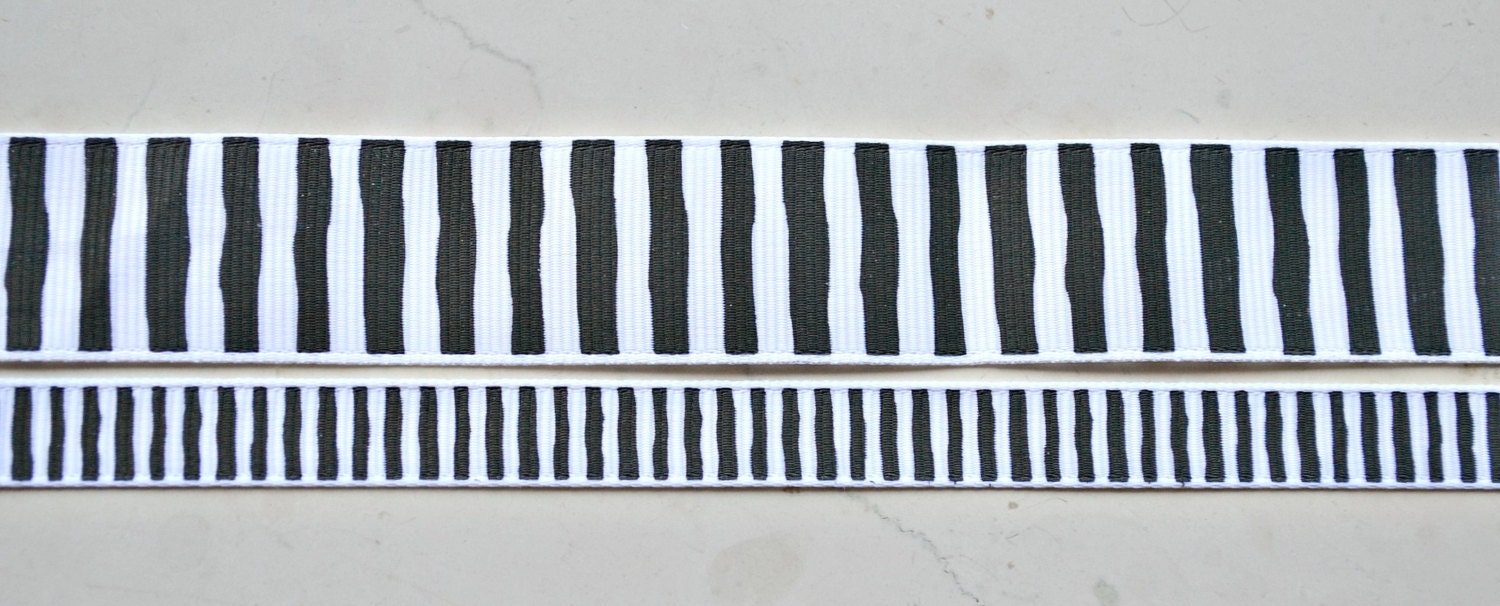 Black and white wonky stripes on 3/8" & 7/8" grosgrain ribbon combo set- Il_170x135