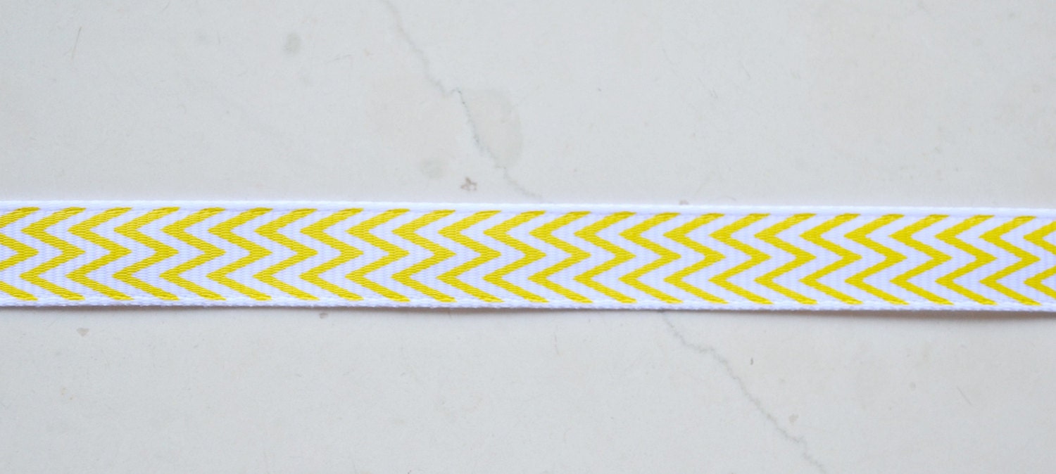 Yellow and white chevron striped 3/8" grosgrain ribbon- wedding Il_570xn