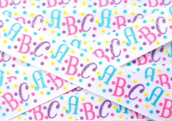 Tres Chic Princess glitter ABCs on 7/8" grosgrain ribbon- Back to school Il_570xn