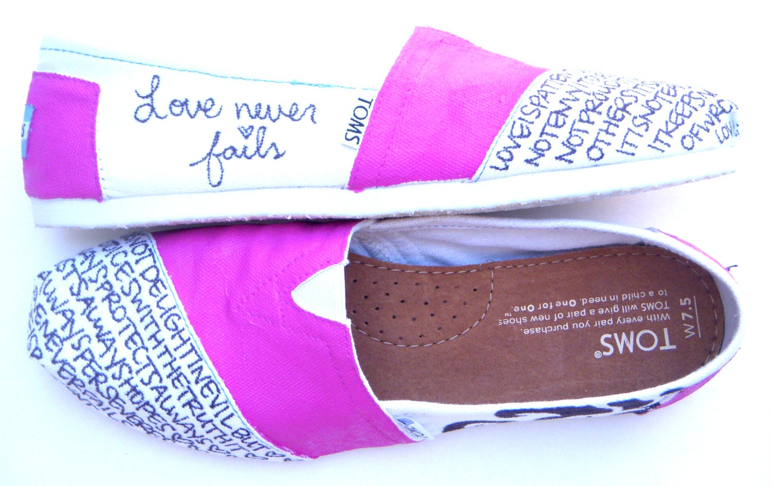 The Pixley - Fuscia Hot Pink and White Custom TOMS