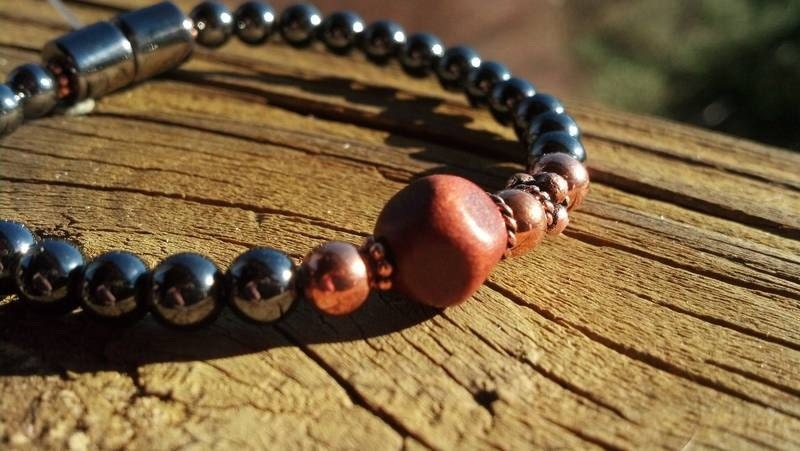 Magnetic Therapy Pure Copper Wood Triple POWER Hematite Magnetic Therapy OOAK Bracelet Pain Relief Arthritis