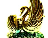 Double Swan Vase - Gold Lustreware Big and Small Swan Vase