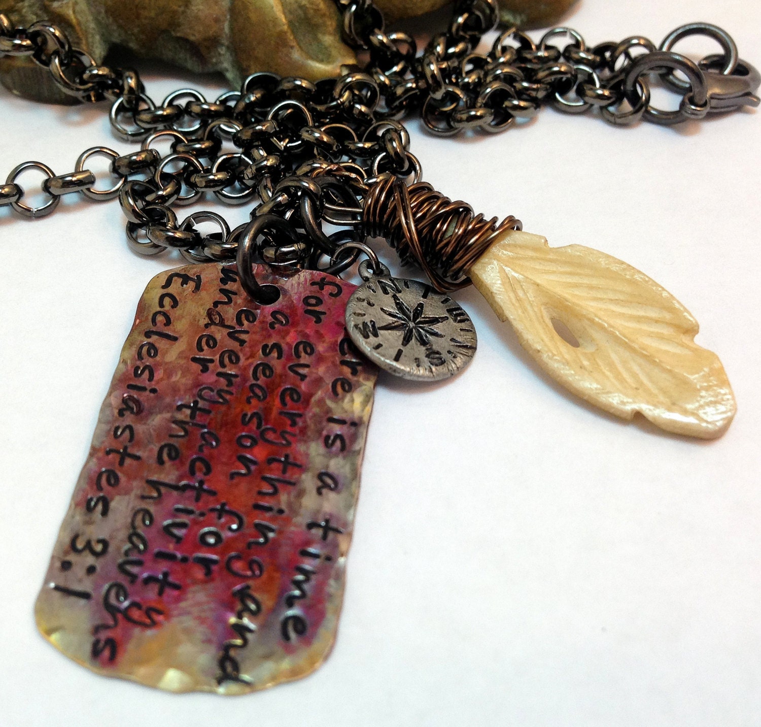 Fathers Day Gift - Hand stamped Mans Jewelry - Compass necklace Rustic Oxidized Dog Tag necklace - Father Dad Jewelry Necklace