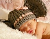 Baby Girl Elephant Hat, Newborn Photo Prop, Gray and Pink, Cute Photo Prop