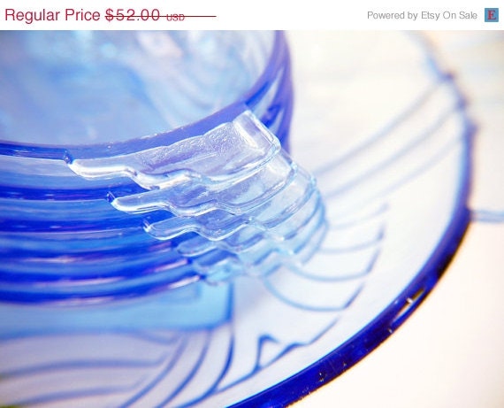 SALE 25% off - Blue Uranium Glass Serving Bowl Deco Dessert Set