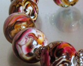 Big Rose tiger Striped Round Lampwork Beads (11)- LEteam- All Fired Up Studio