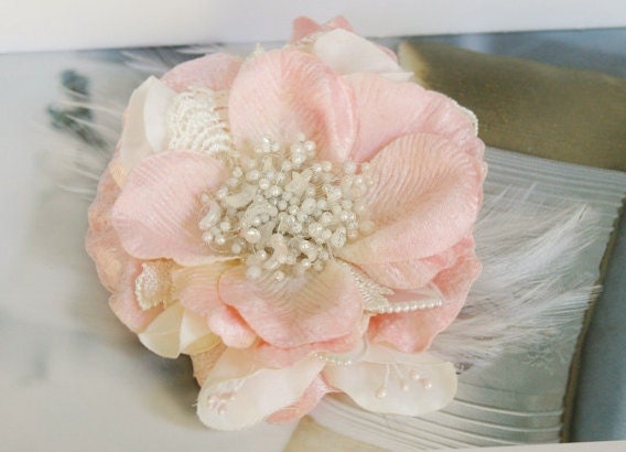 Bridal Hair Flower, Blush Hair Flower, Pink Hair Flower, Pearl Hair Accessories, Wedding Flower Hair Clip, Hair Accessories