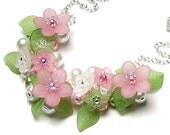 Springtime Love Pastel Pink & Green Floral Charm Necklace