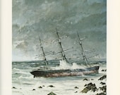 Cornish Shipwrecks The South Coast, Marine Painting, Chris Mayger, Antique Print, USA, 1976