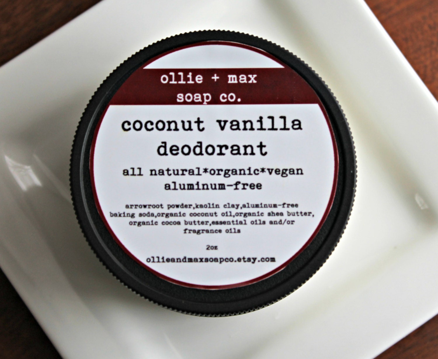 Natural Deodorant COCONUT VANILLA Aluminum Free 2oz Cream Deodorant, Organic Deodorant,Vegan Deodorant