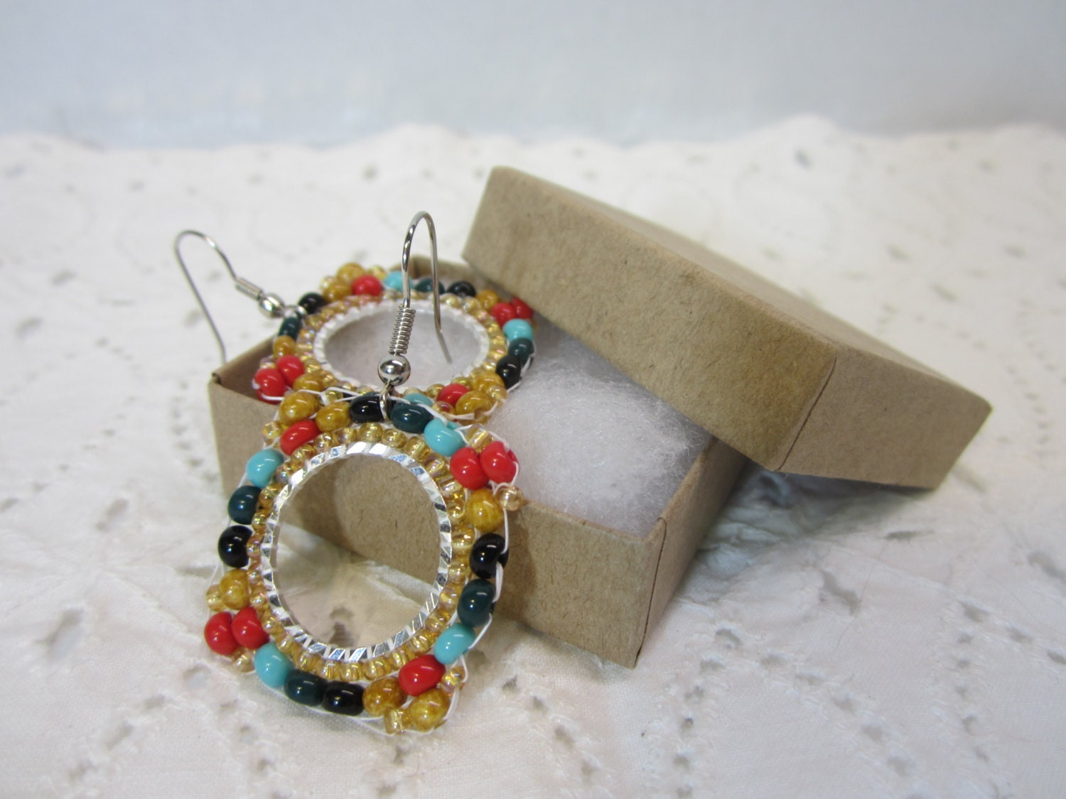 Beaded Earrings, Bead-work, Drop, Dangle, Handmade, vintage beading