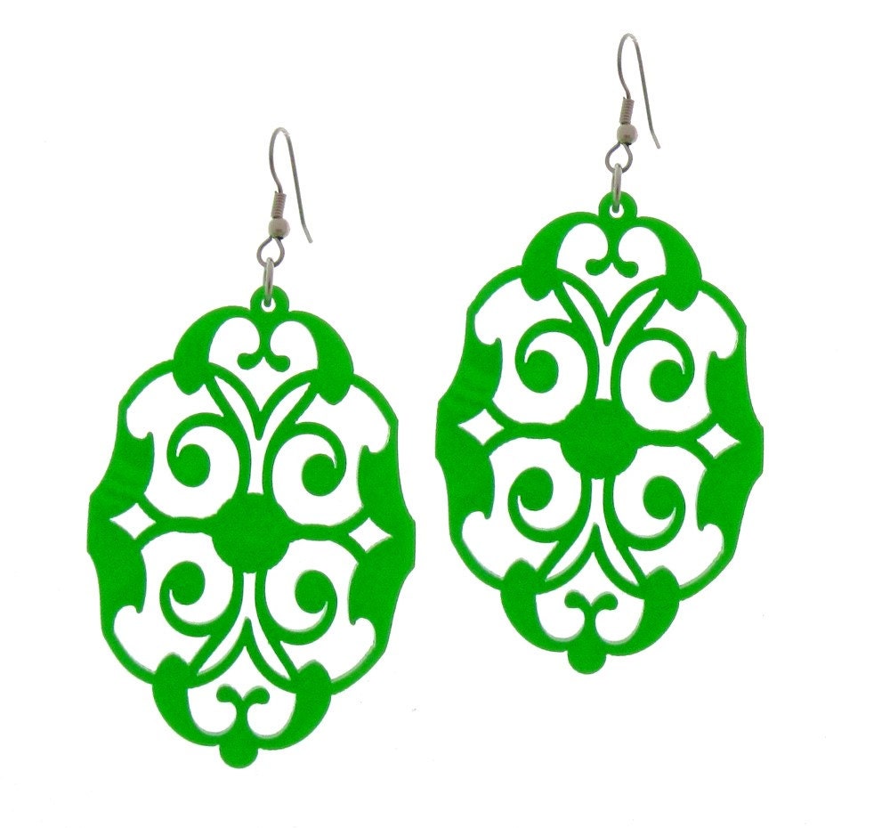 Baronyka Long Green Floral Earrings (Acrylic Laser Cut Earrings)