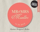 100 Custom Wedding Stickers - Mr and Mrs Favor Labels - 2 inch round