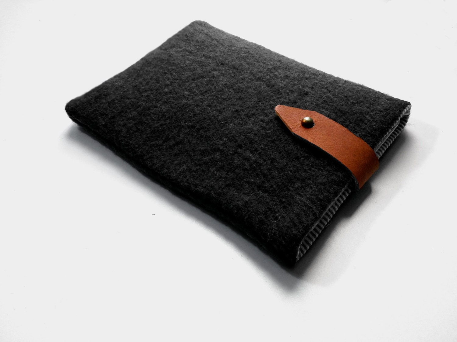 iPad mini case - Charcoal Military Blanket with leather closure