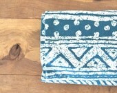 Vintage Tribal Print Fabric Ikat Batik Cotton Yardage Teal Blue White 1.5 Yards