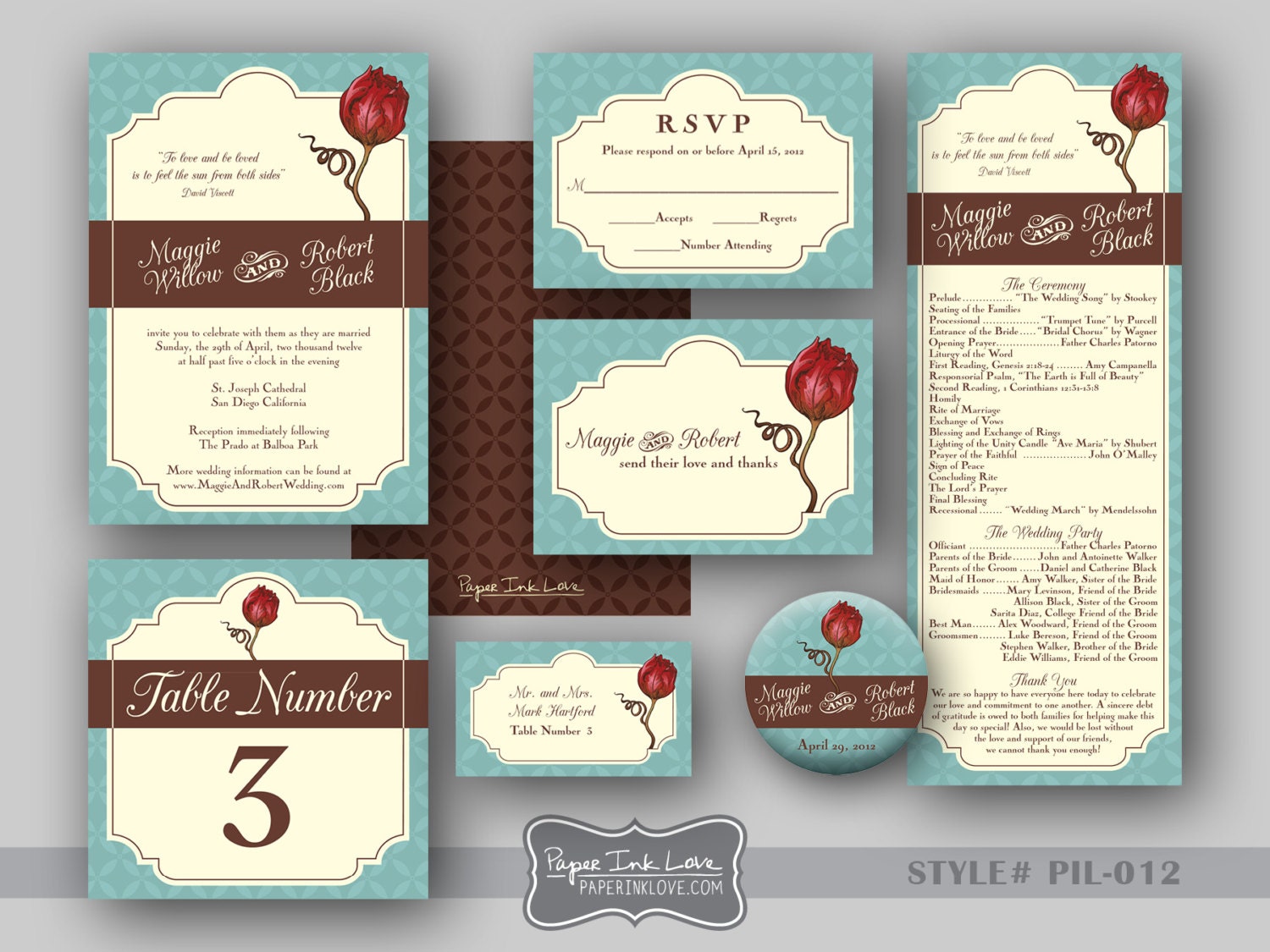 DIY Printable Wedding Program, DIY Wedding Programs, Printable Wedding Invitations - Style PIL-012