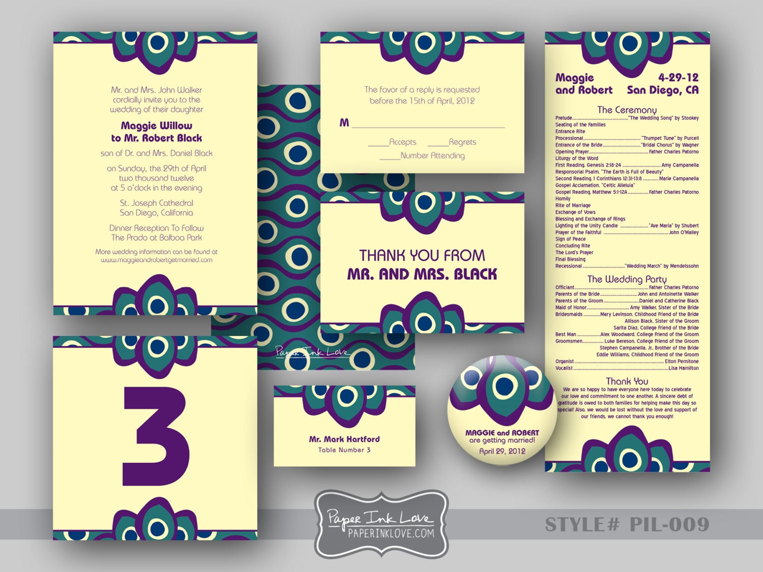 DIY Peacock Wedding Programs, Printable Peacock Invitations, Printable Peacock Program - Style PIL-009