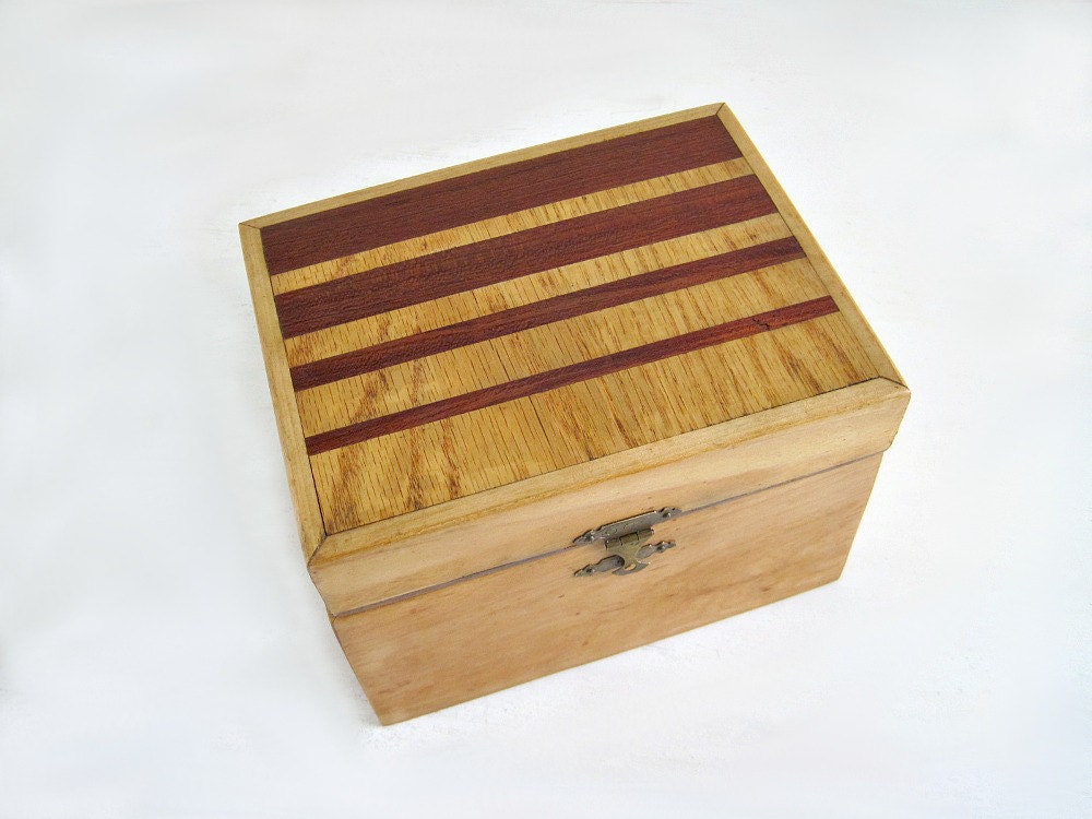 Mid-Century Inlaid Wood Box - Wooden Trinket Box