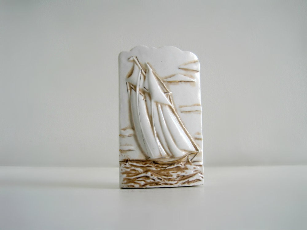 Vintage Sailboat Wall Pocket Vase - Nautical Wall Decor