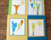 Greyhound any occasion cards whimsical greyhound yellow turquoise green set of 4 large cards silly old greyhound