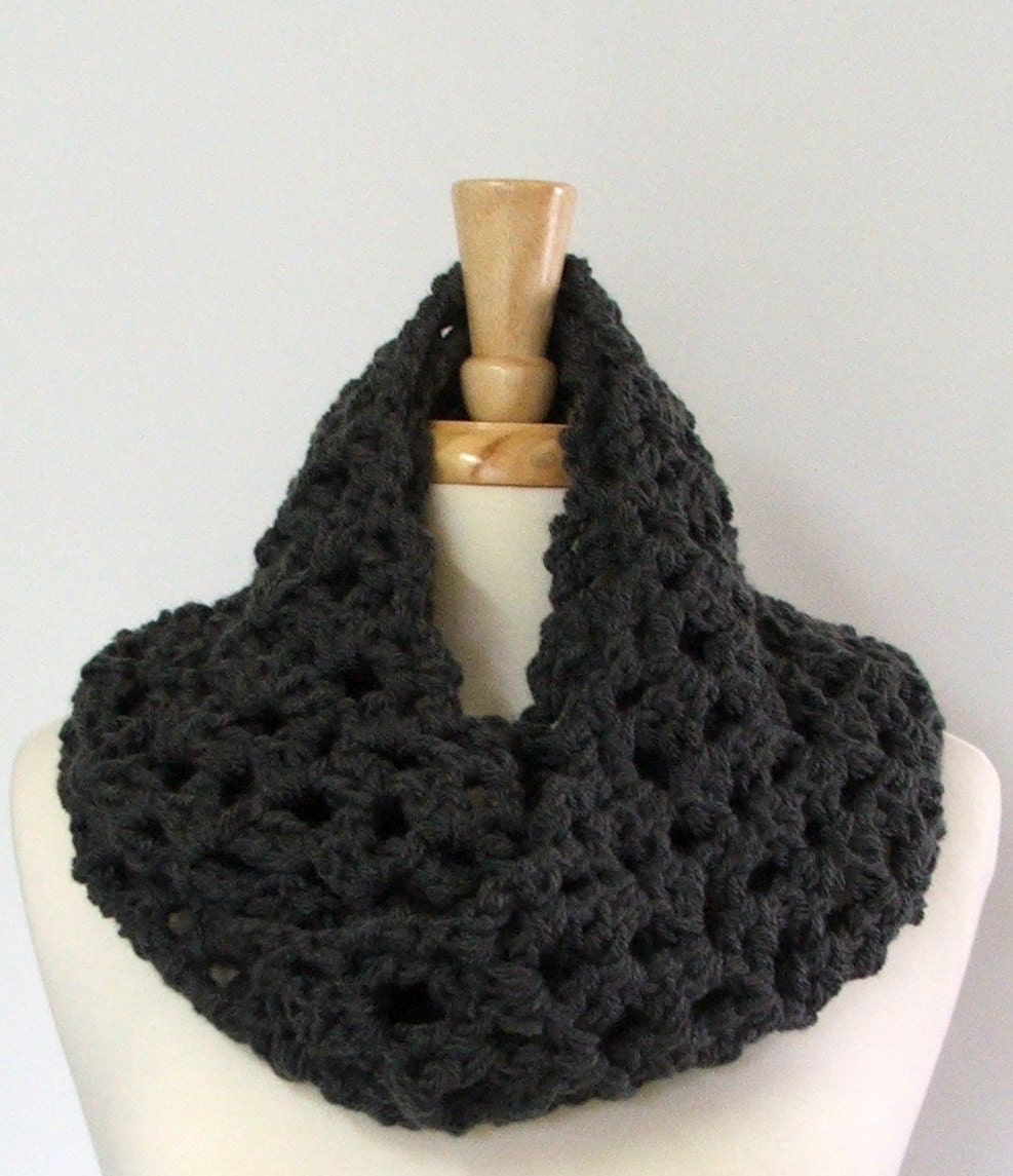 Chunky Crocheted Infinity Cowl Scarf in Steel Gray