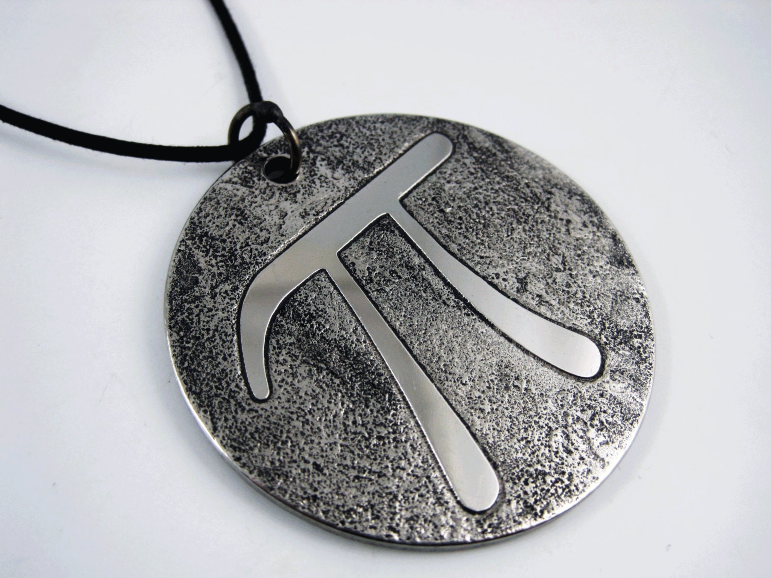 Pi Symbol Pendant - Etched Stainless Steel - Handmade