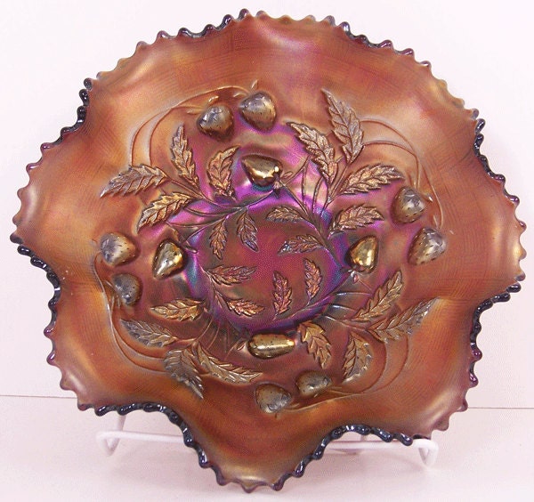 Northwood Strawberry Amethyst Carnival Glass 9" Bowl