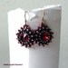 Beaded beadwoven rivoli dangling earrings in ruby dark red, jet black and gold silver with gold filled earwires - Comet