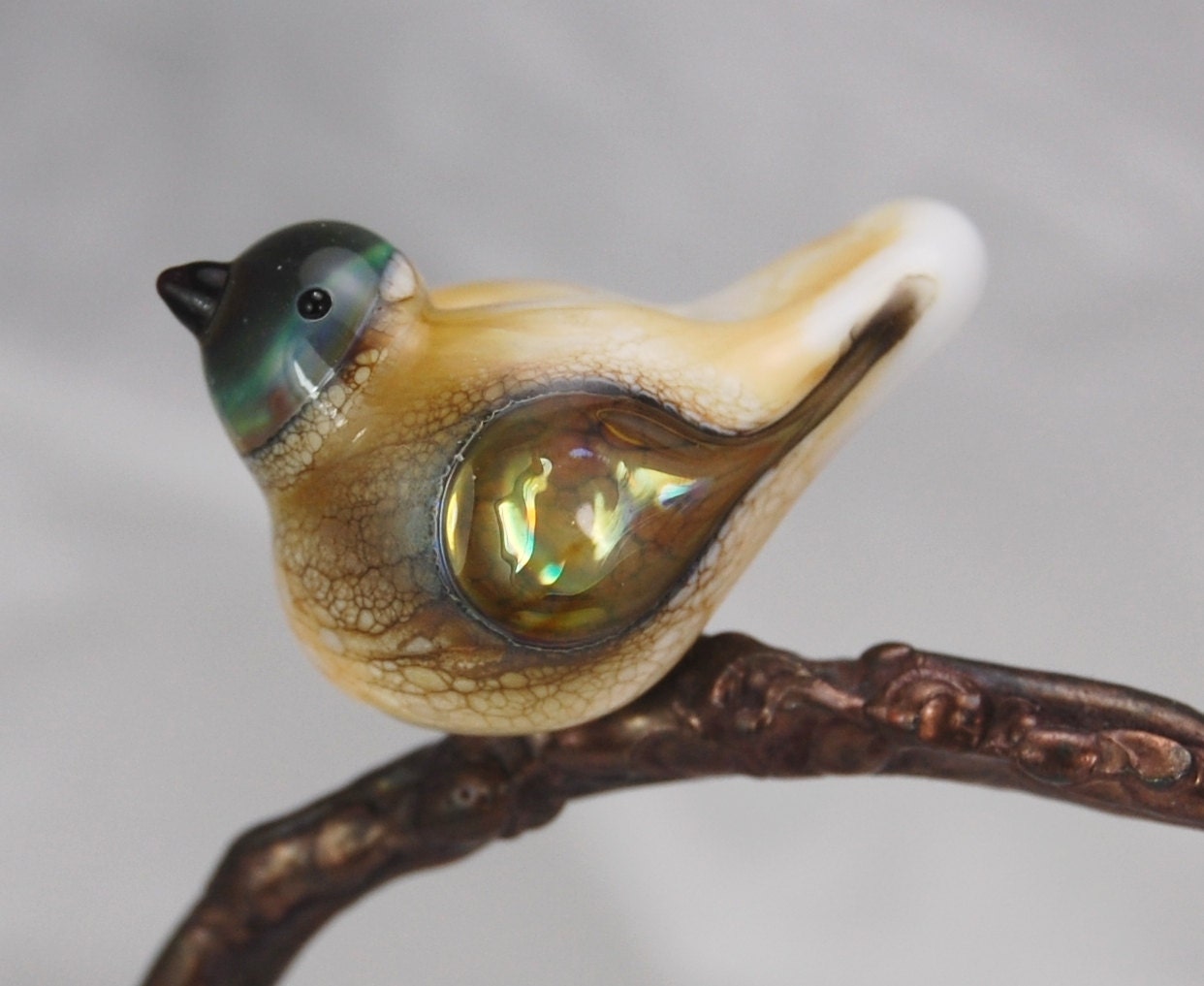 Bird bead. Handmade lampwork glass bird pendant.