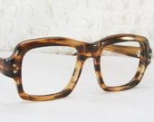 Vintage 60s Mens Glasses 1970s Military Eyeglasses Brown Tortoise Optical Thick Squared Rectangular 48/21 Russian Larger Frame