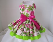 Dog Dress XS    Pink and Green Flowers    By Nina's Couture Closet  "Exclusive Line Classic and Comfortable  "