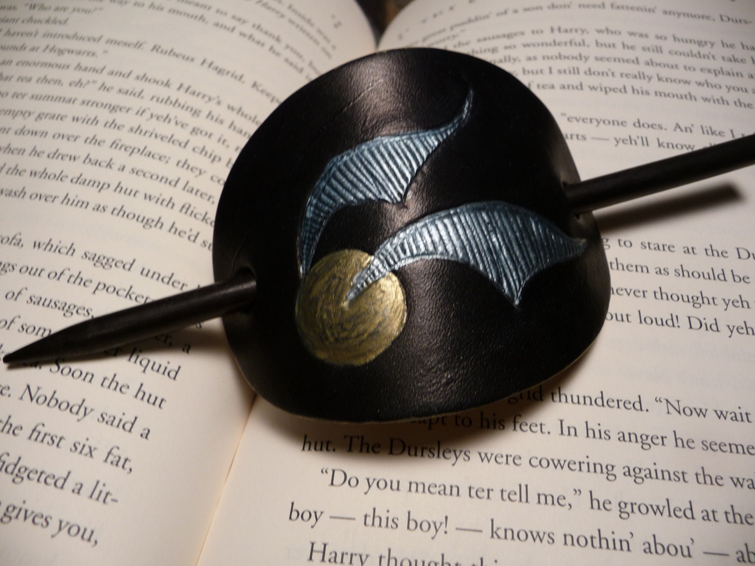 Harry Potter Golden Snitch Hand Stamped Leather Hair Barrette