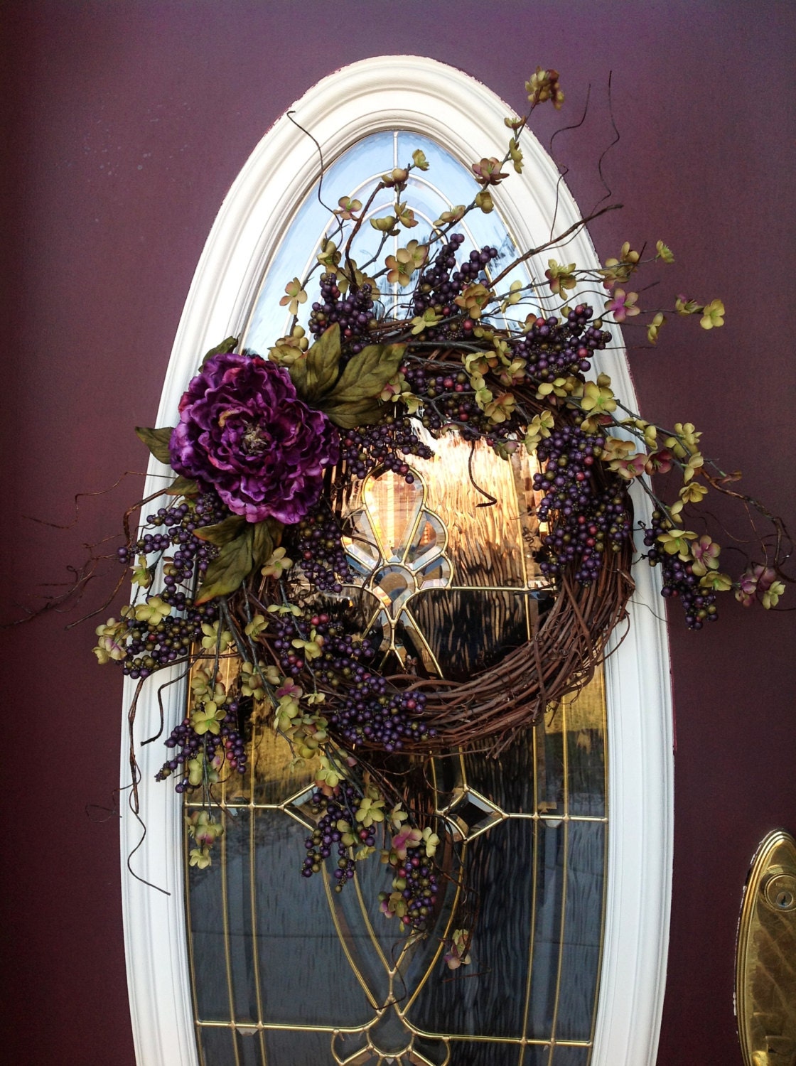 Spring Wreath Summer Wreath Grapevine Door Wreath Decor..."Plum Delicious"